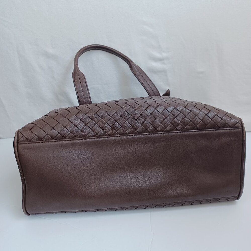 Cole Haan Handbag Dark Chocolate Woven Leather Basket Weave Shoulder Tote - Picture 11 of 16